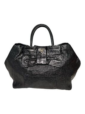 PRADA Ribbon Handbag Tote Black Patent with COA & Dust Bag VTG Medium 9x11x6